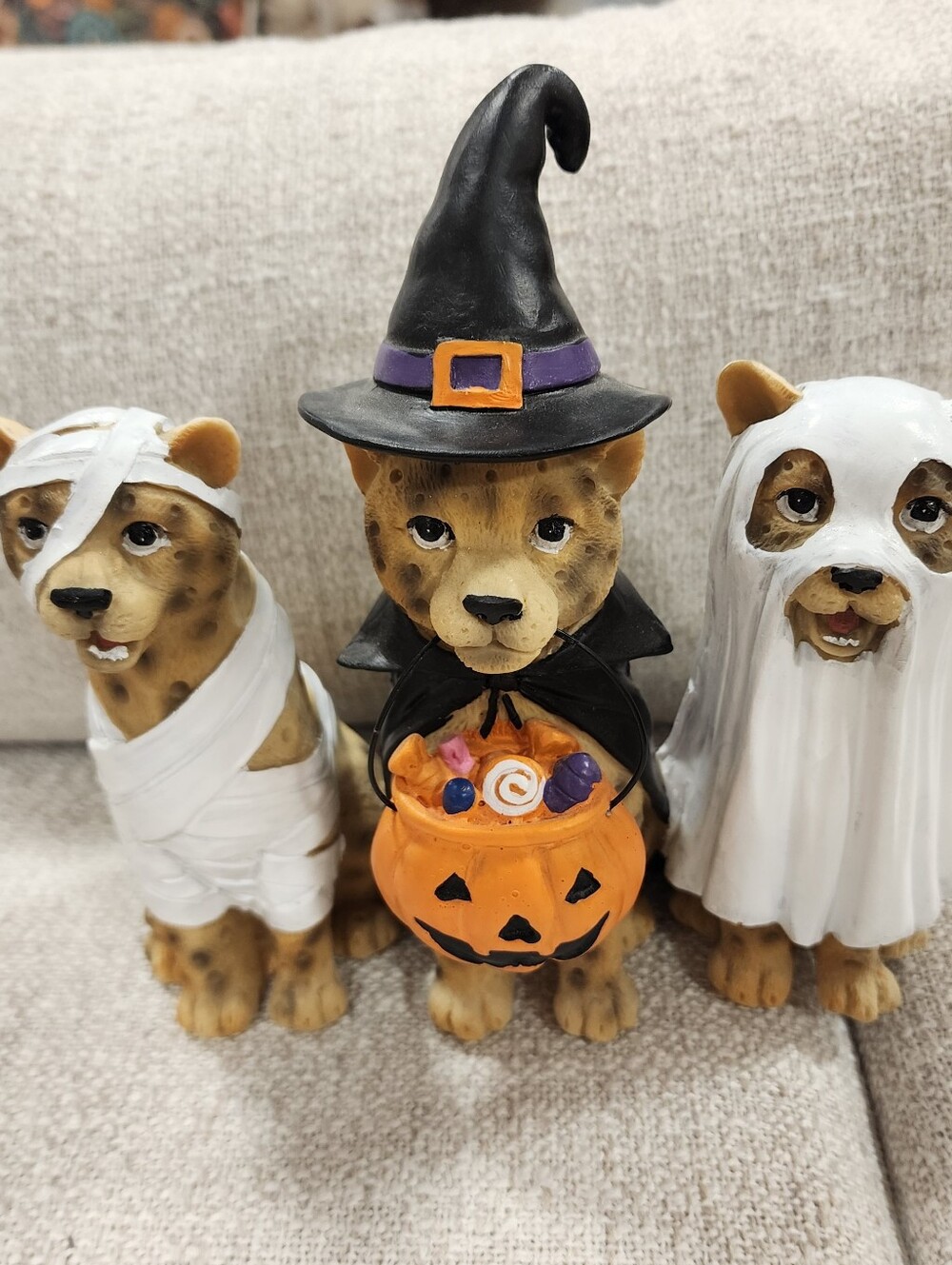 Halloween Dog Figurine Statue - Black Witch Hat with Orange Pumpkin